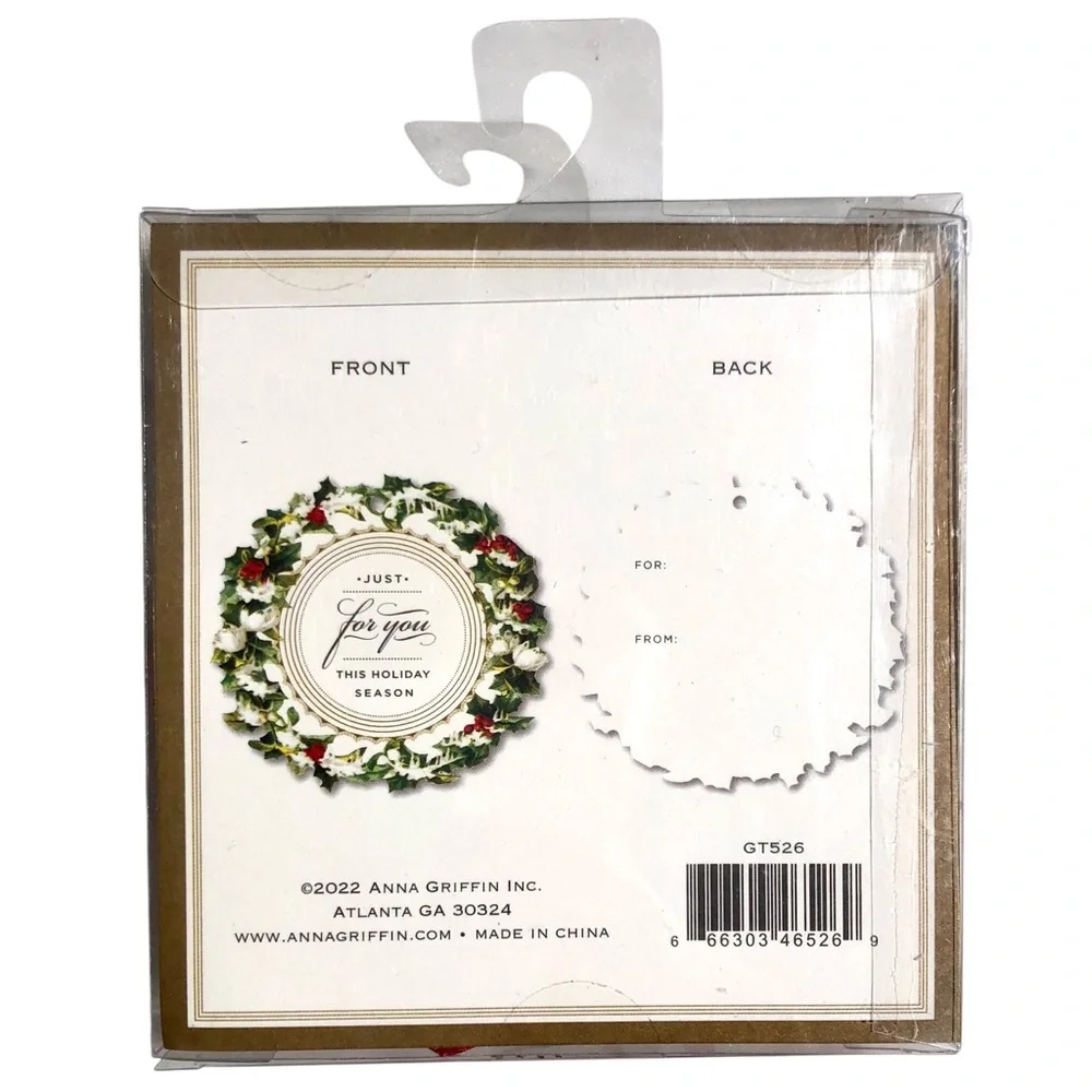 Anna Griffin Holiday Wreath Gift Tags with Red Ribbon, Set of 10 (GT526)